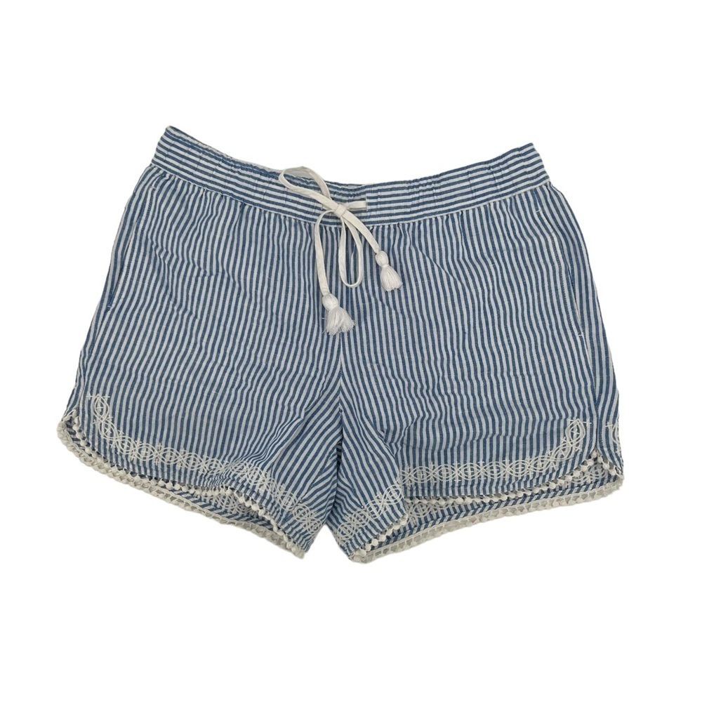 Talbots Blue White Striped Embroidered Crochet Shorts Size Small Petite Women's
